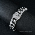 Bling bling hip hop men women lover bracelet jewelry, 18 мм 8 дюймов, медная латунь, золото, серебро, ледяной циркон, кубинский браслет-цепочка